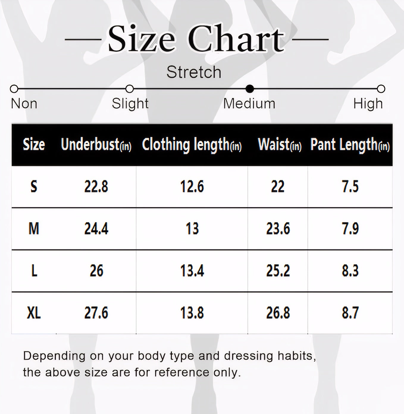Viomisha Floral Lace Bra size chart showing underbust, clothing length, waist, and pant length measurements for sizes S to XL.