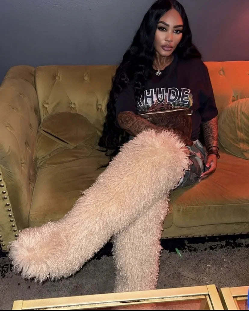 Thigh High Fox Fur Winter Boots for Women