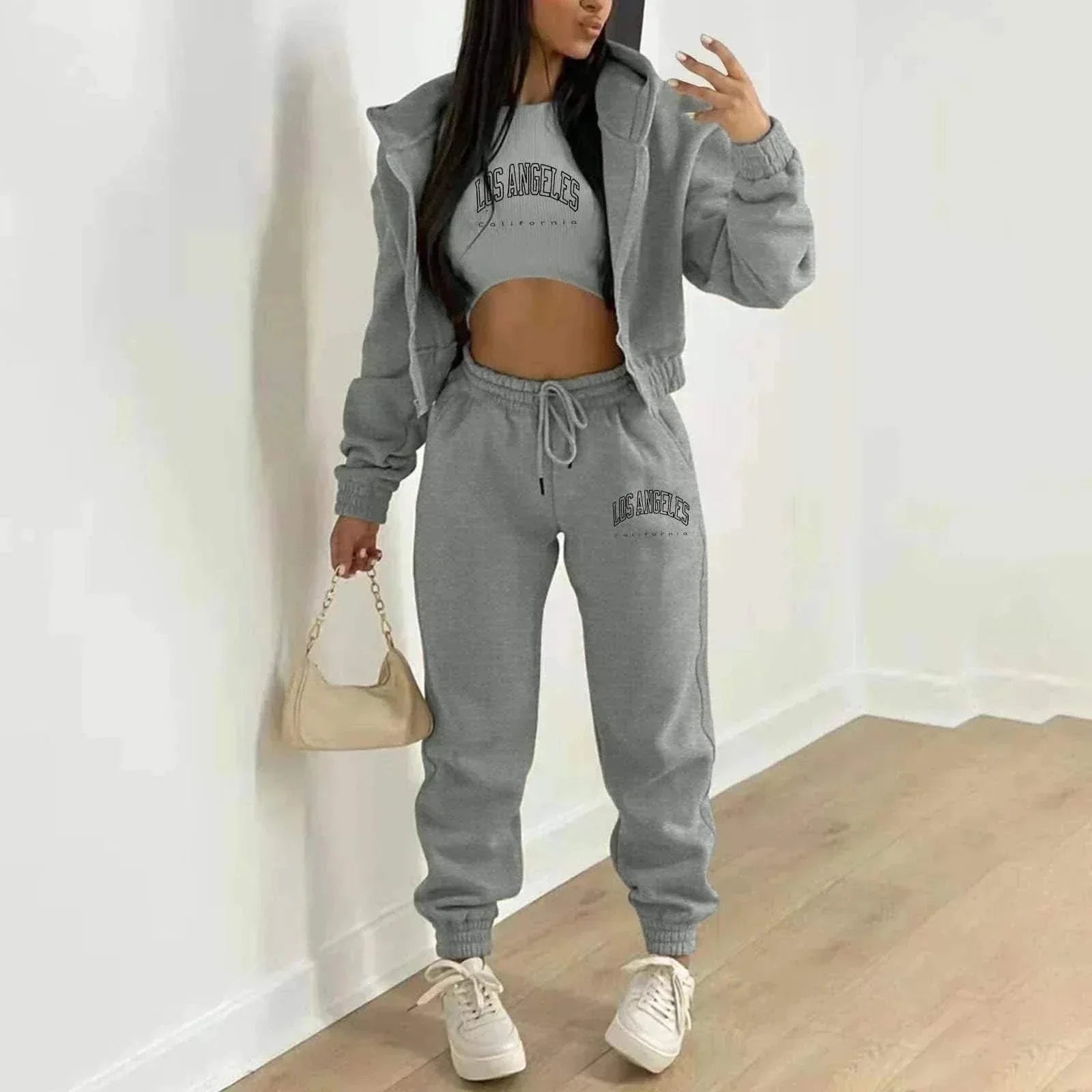 Women's Hooded Velvet Sweatshirt Set - 3-Piece
