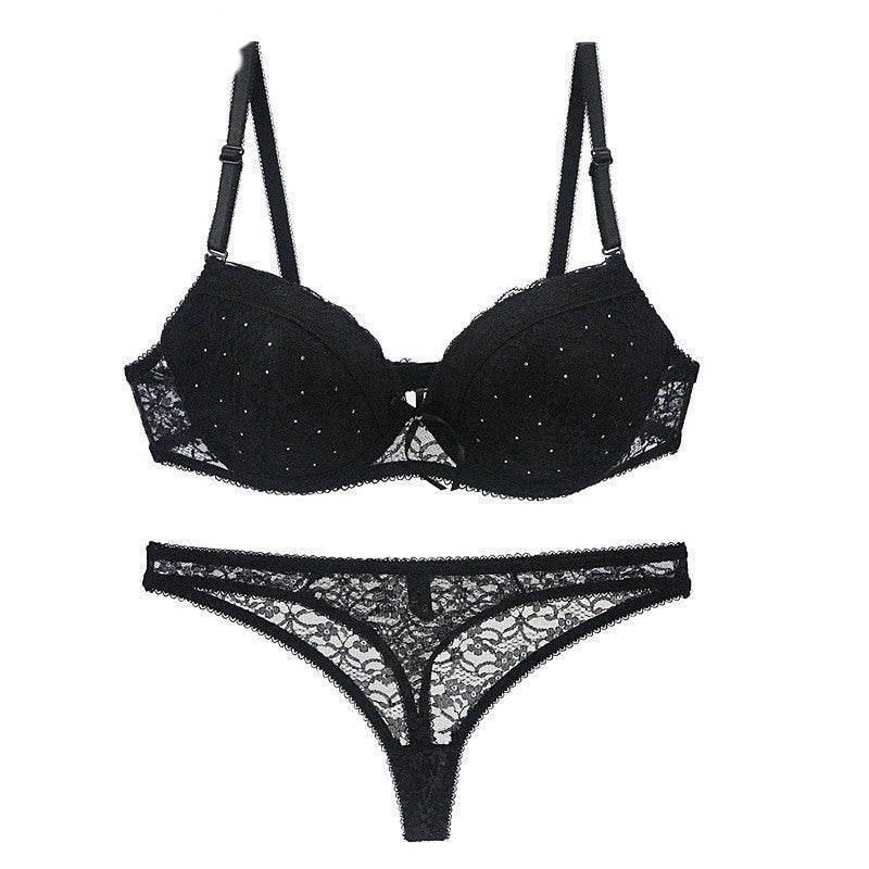 Black sexy lace bra and matching lace underwear set for women