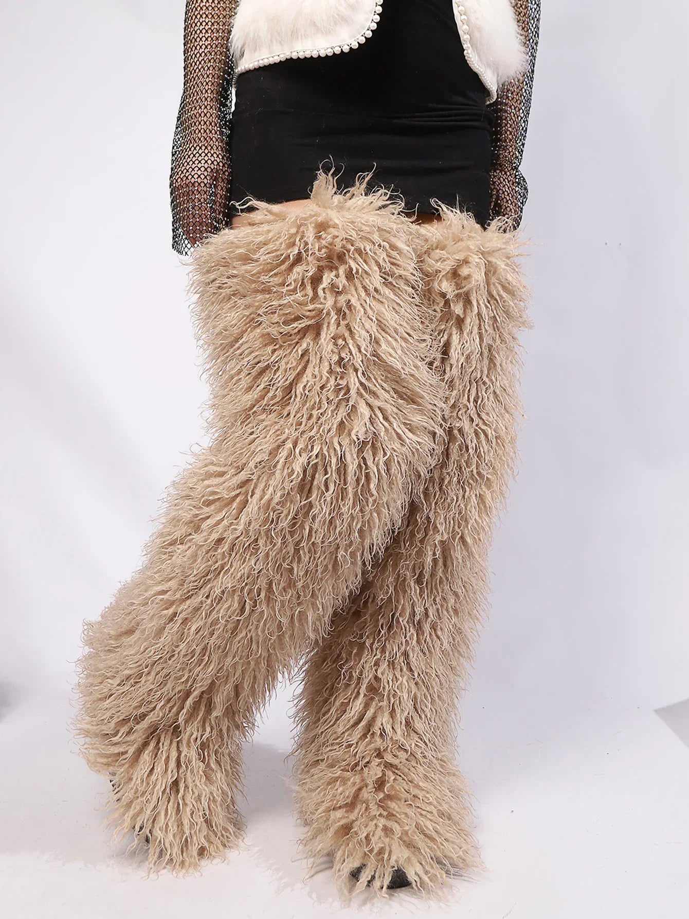 Thigh High Fox Fur Winter Boots for Women