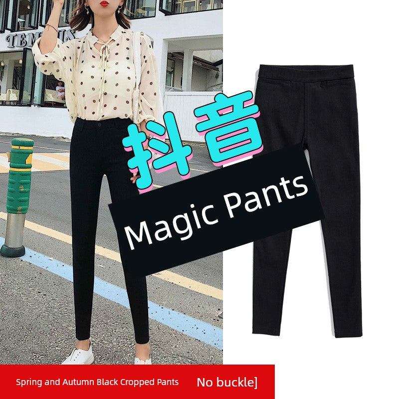 Women's black ripped leggings magic pants slim fit cropped spring and autumn skinny pants