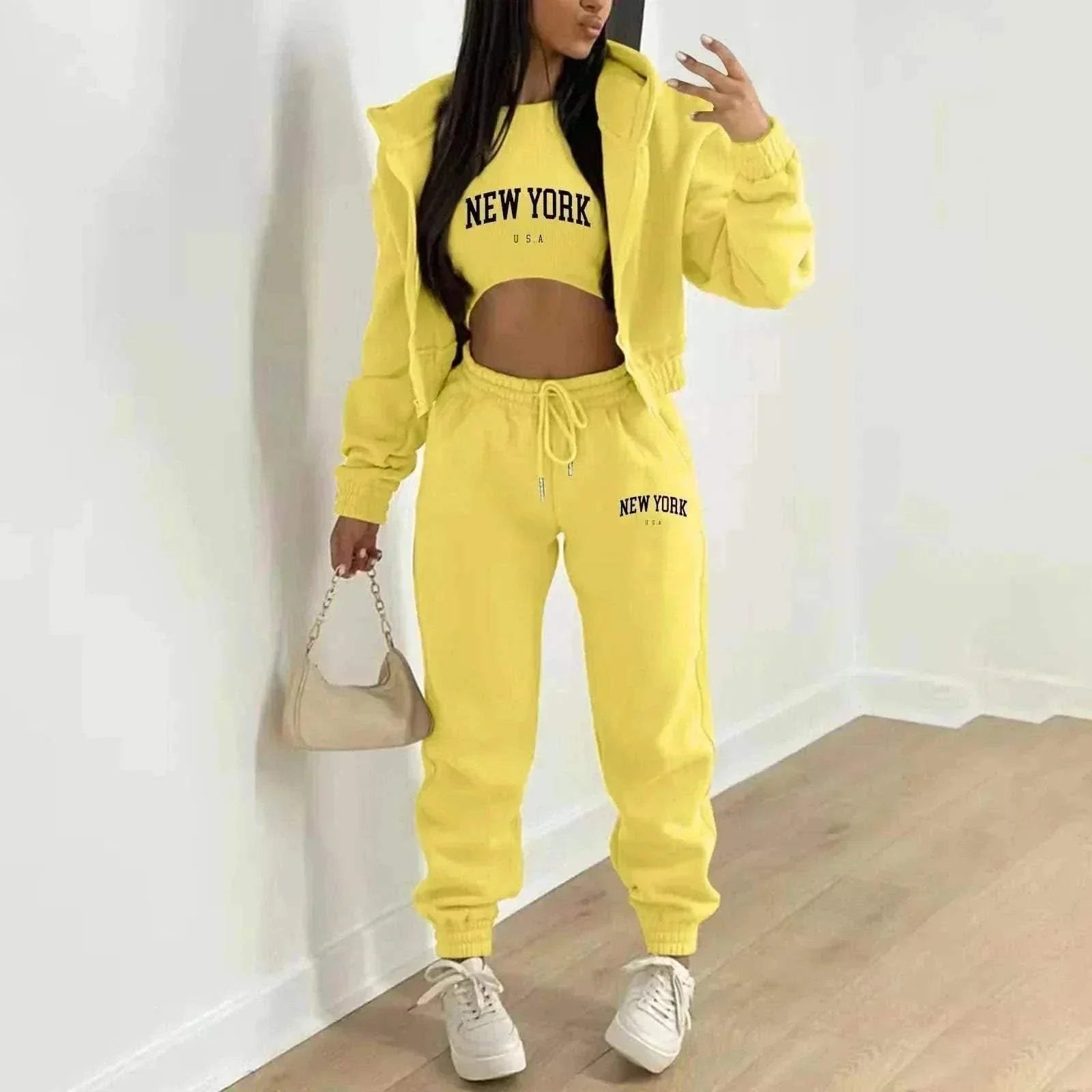 Women's Hooded Velvet Sweatshirt Set - 3-Piece