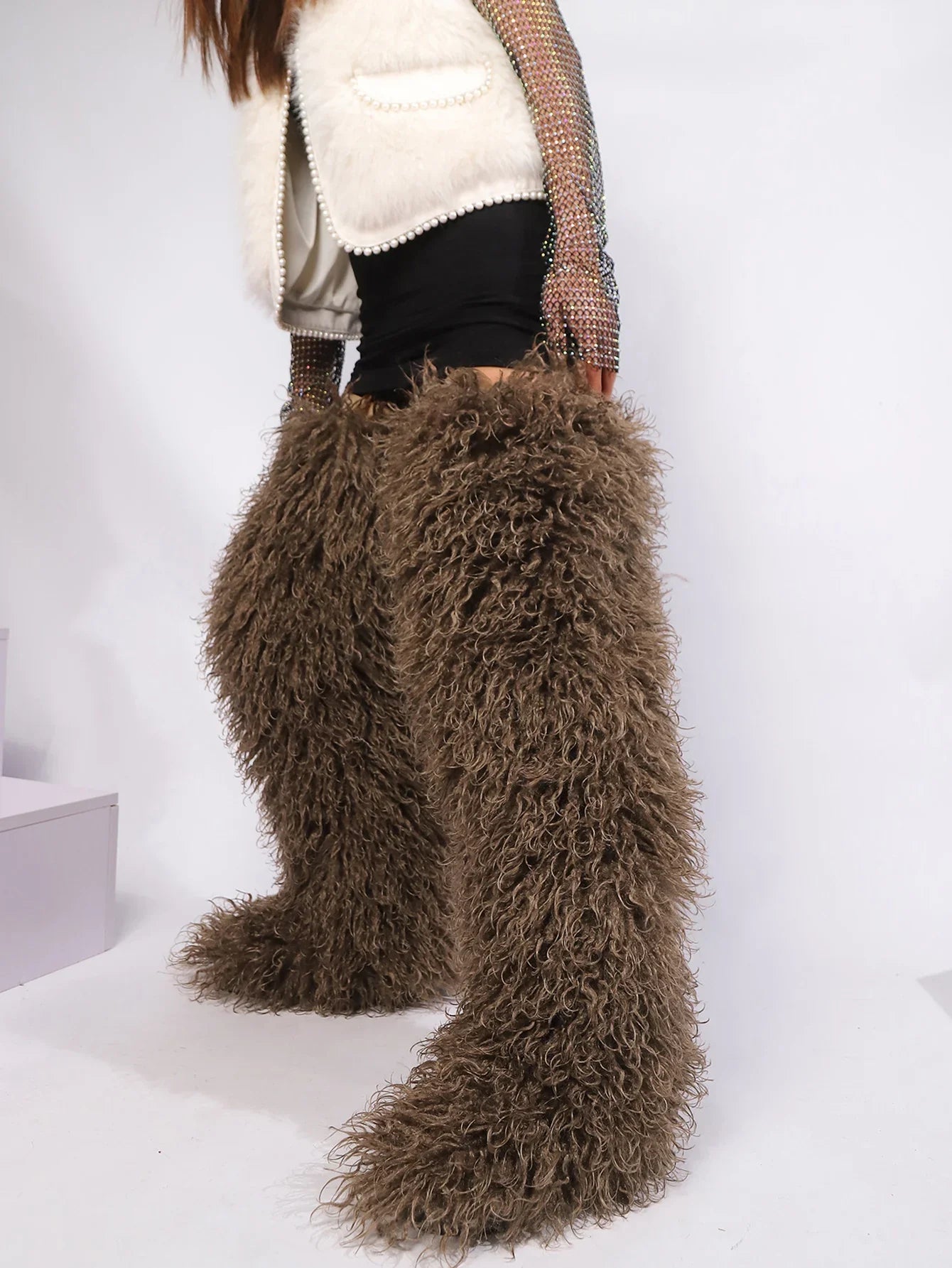 Thigh High Fox Fur Winter Boots for Women