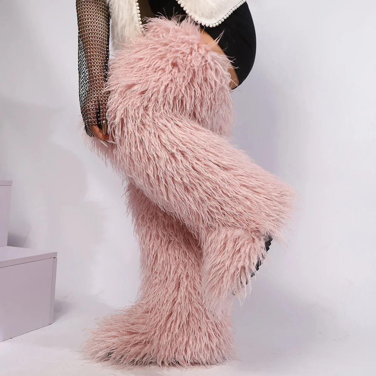 Thigh High Fox Fur Winter Boots for Women