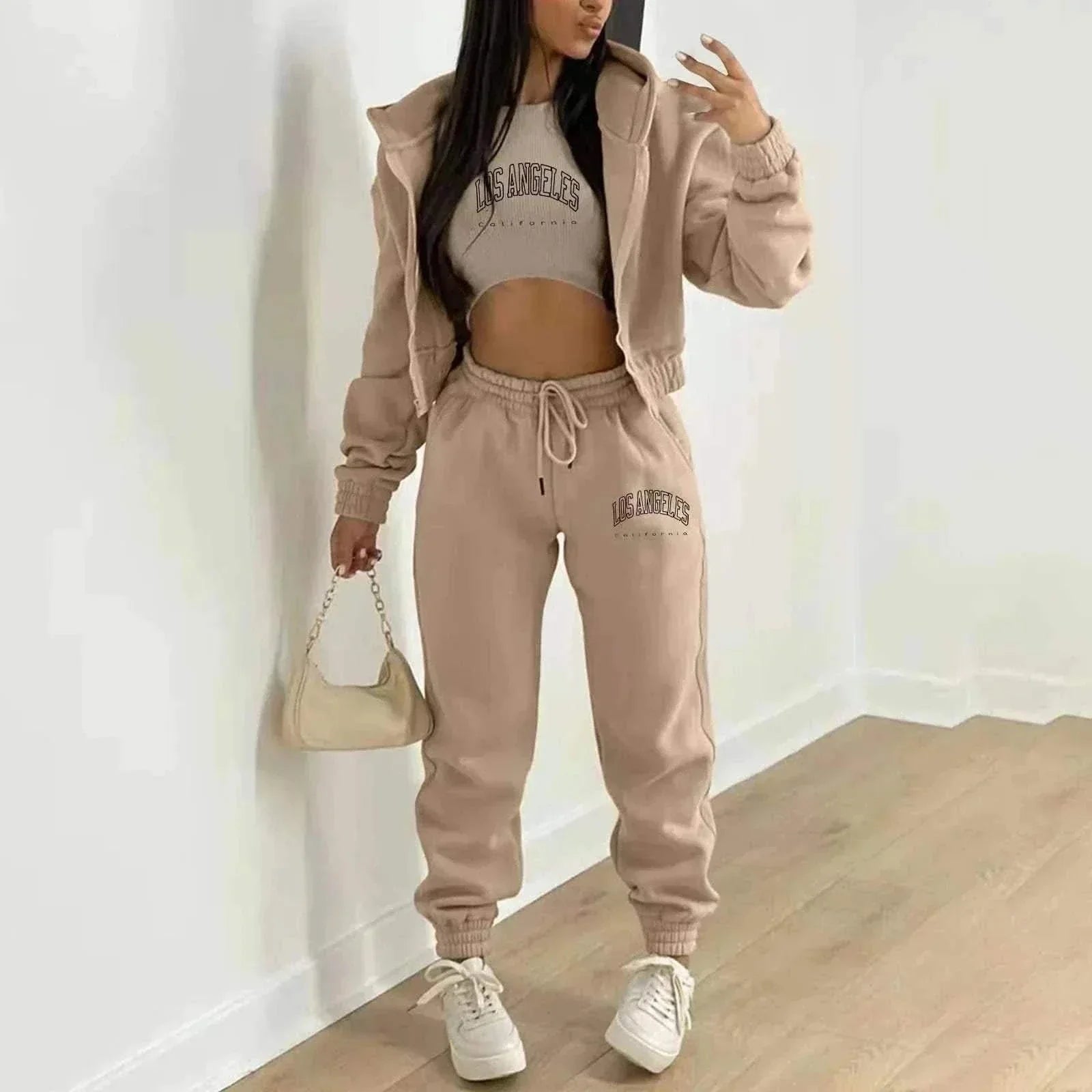 Women's Hooded Velvet Sweatshirt Set - 3-Piece