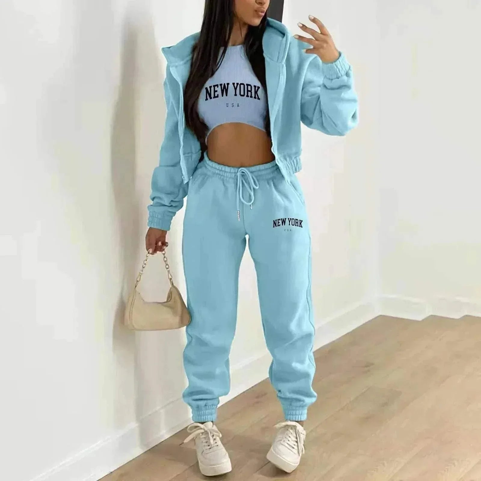 Women's Hooded Velvet Sweatshirt Set - 3-Piece