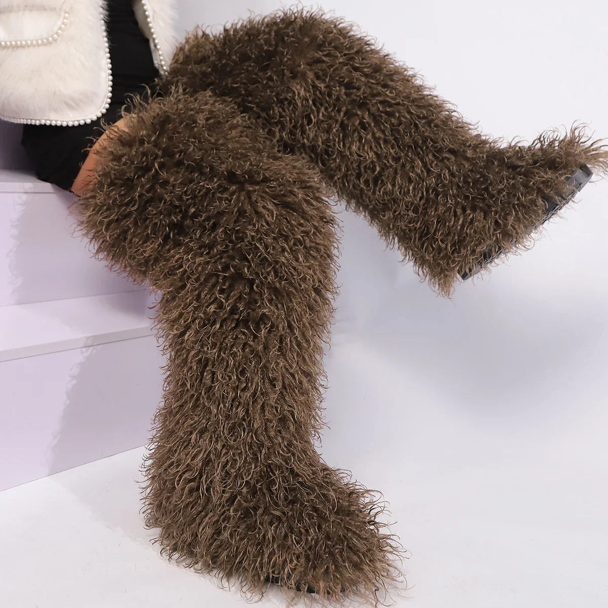 Thigh High Fox Fur Winter Boots for Women