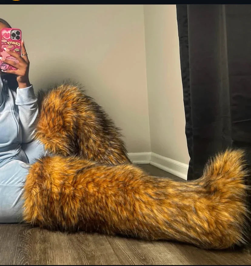 Thigh High Fox Fur Winter Boots for Women