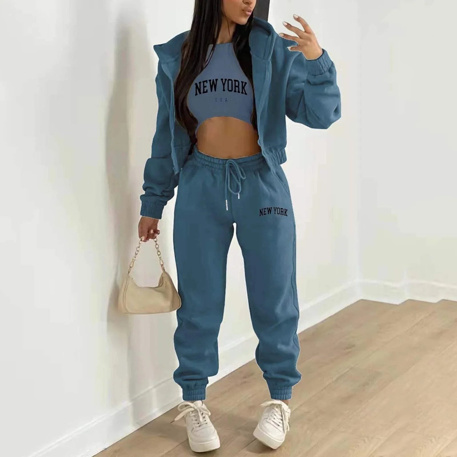 Women's Hooded Velvet Sweatshirt Set - 3-Piece