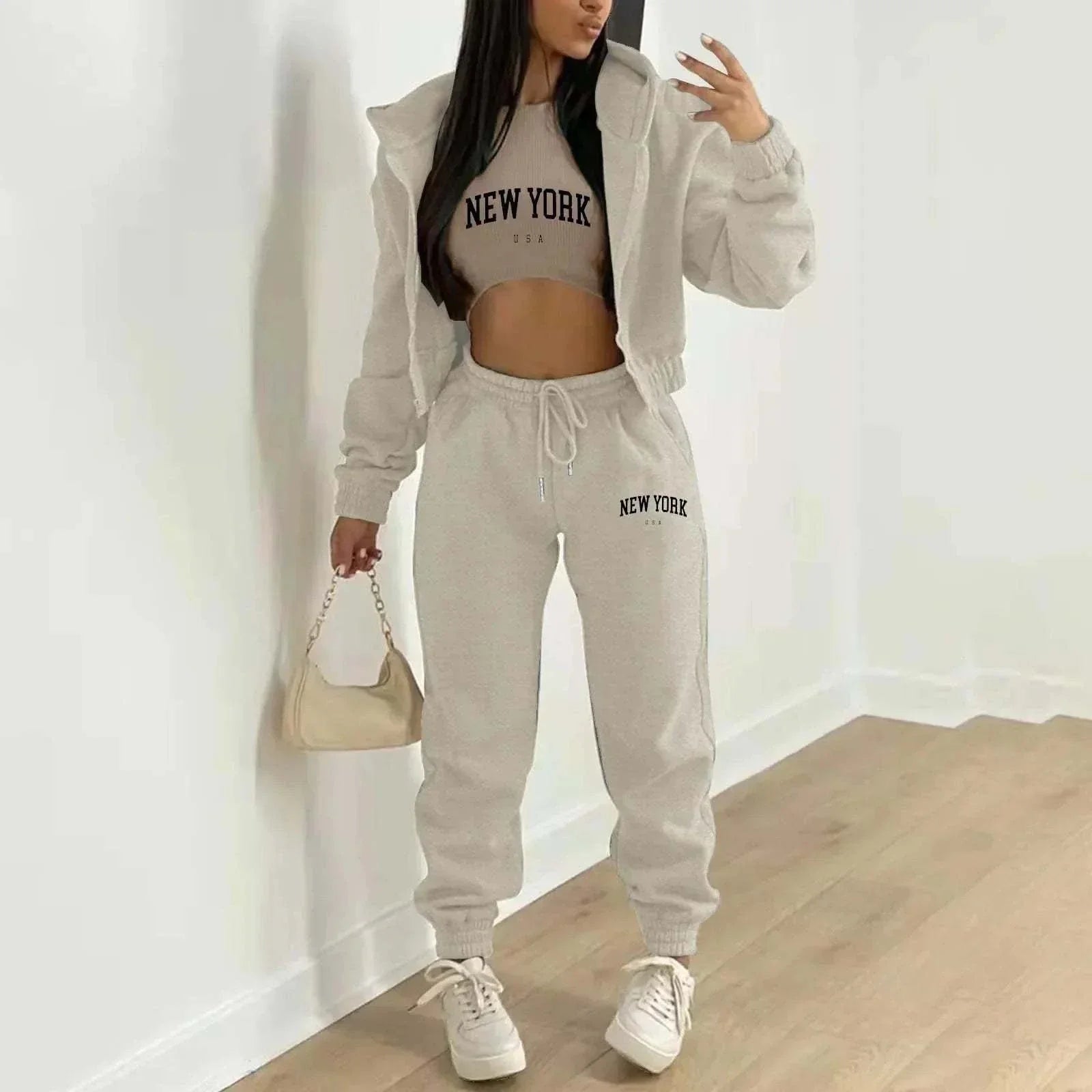 Women's Hooded Velvet Sweatshirt Set - 3-Piece