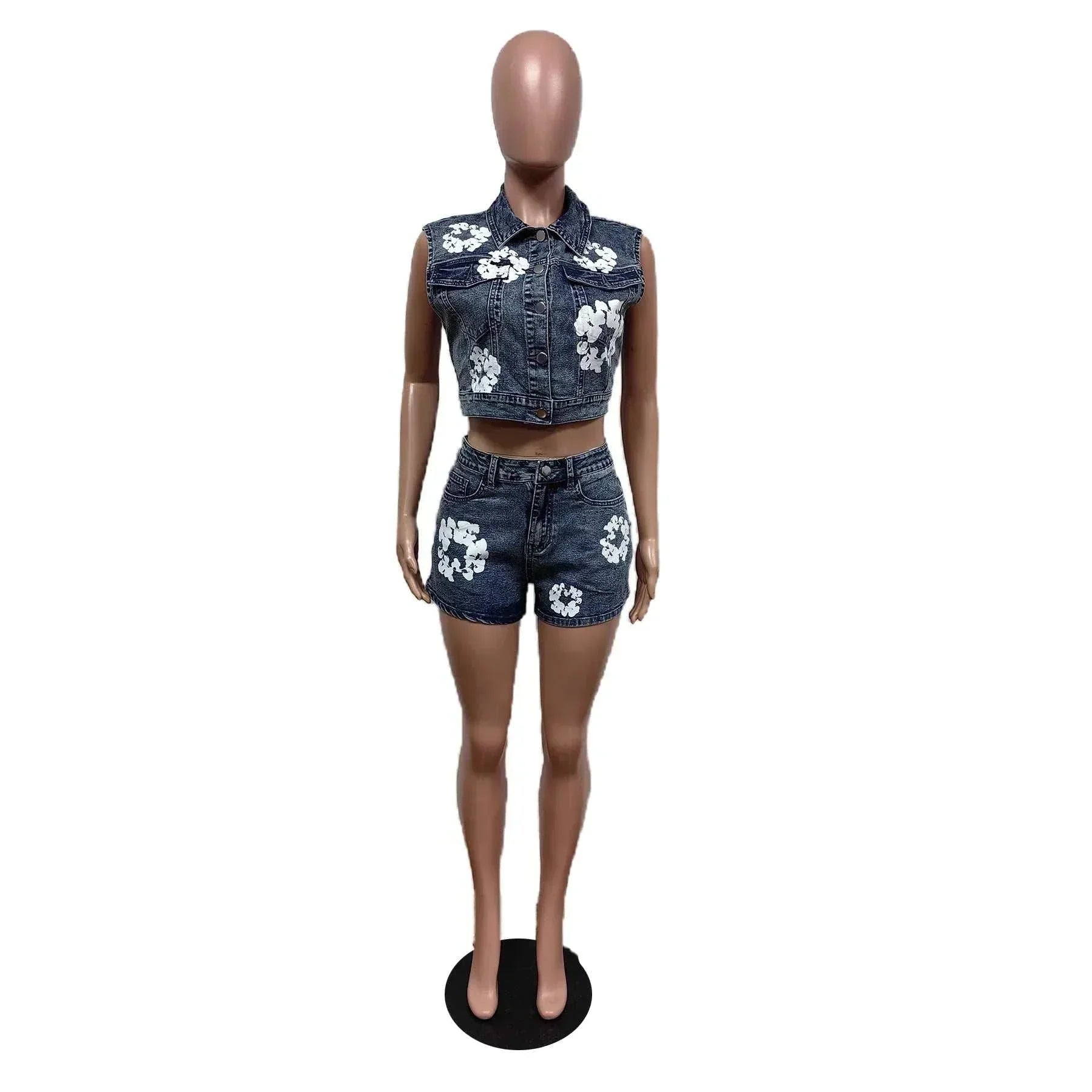 Streetwear Jeans Outfit Set Sexy Women Elegant Two Pieces Jeans Club Matching Top+Shorts