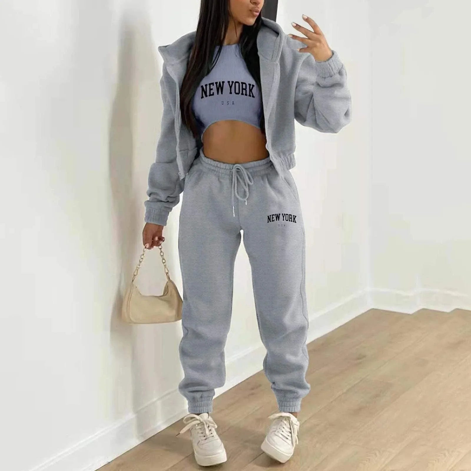 Women's Hooded Velvet Sweatshirt Set - 3-Piece