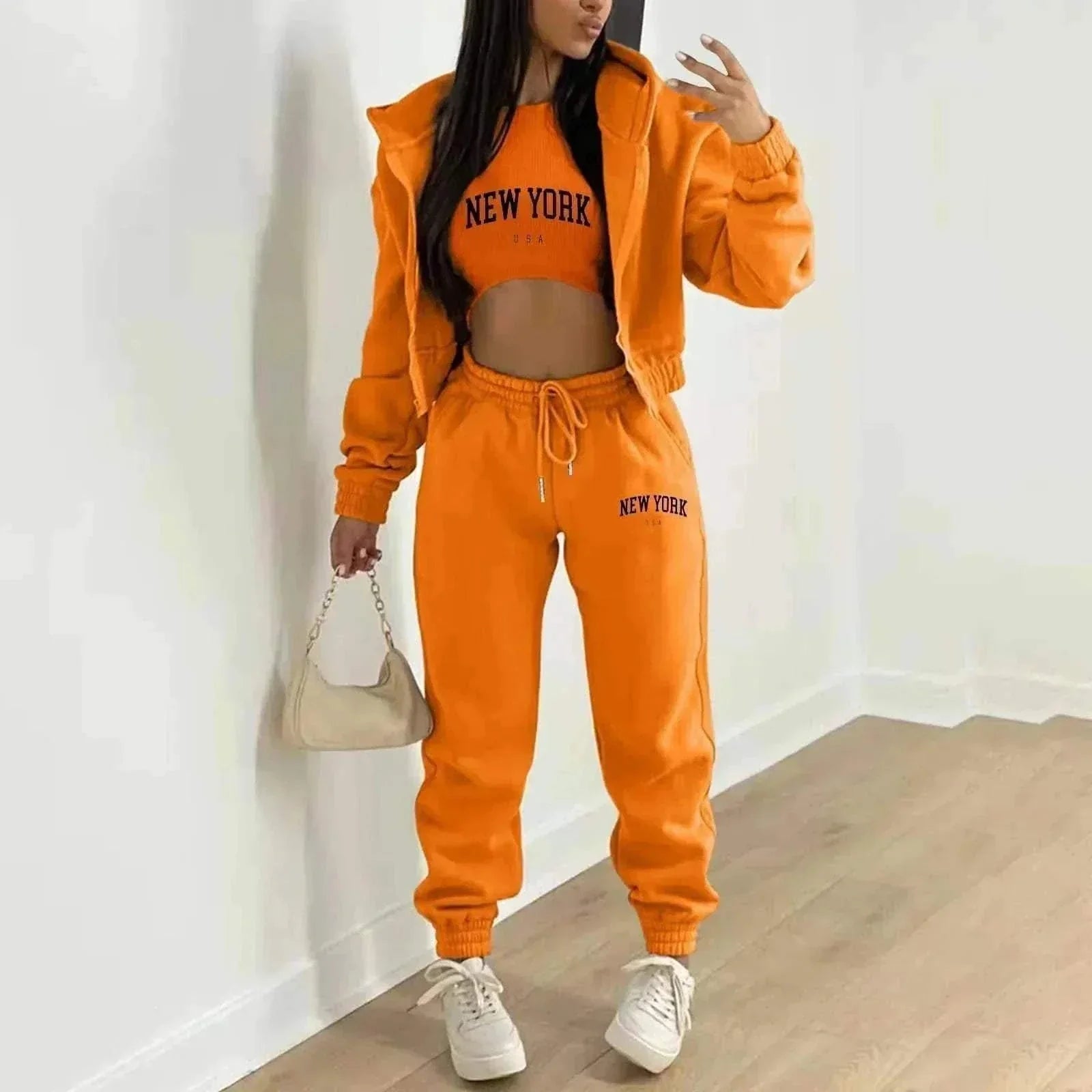 Women's Hooded Velvet Sweatshirt Set - 3-Piece
