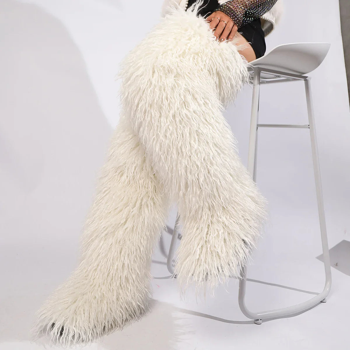 Thigh High Fox Fur Winter Boots for Women