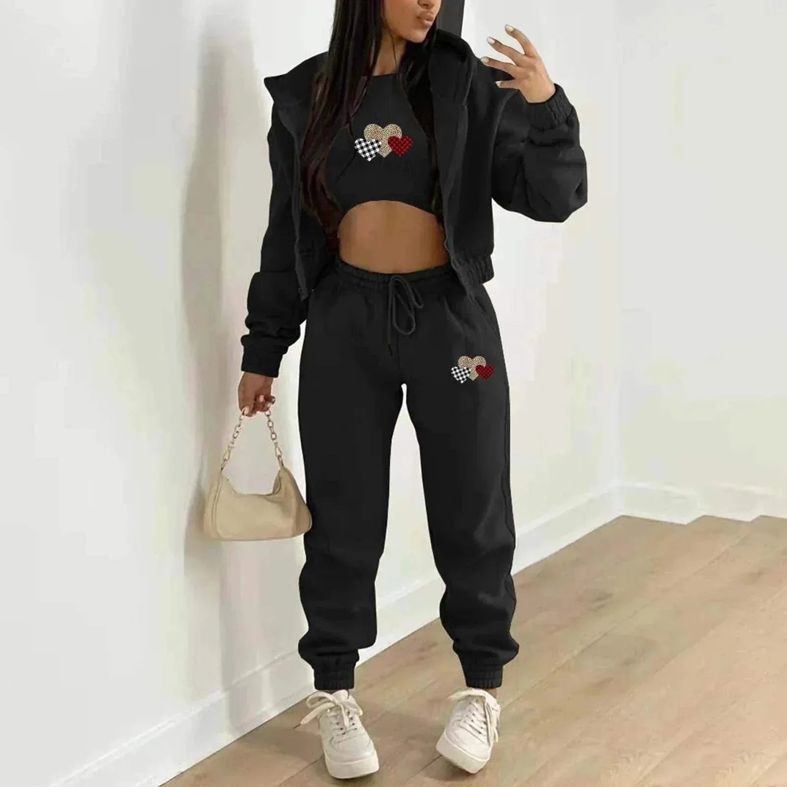 Women's Hooded Velvet Sweatshirt Set - 3-Piece