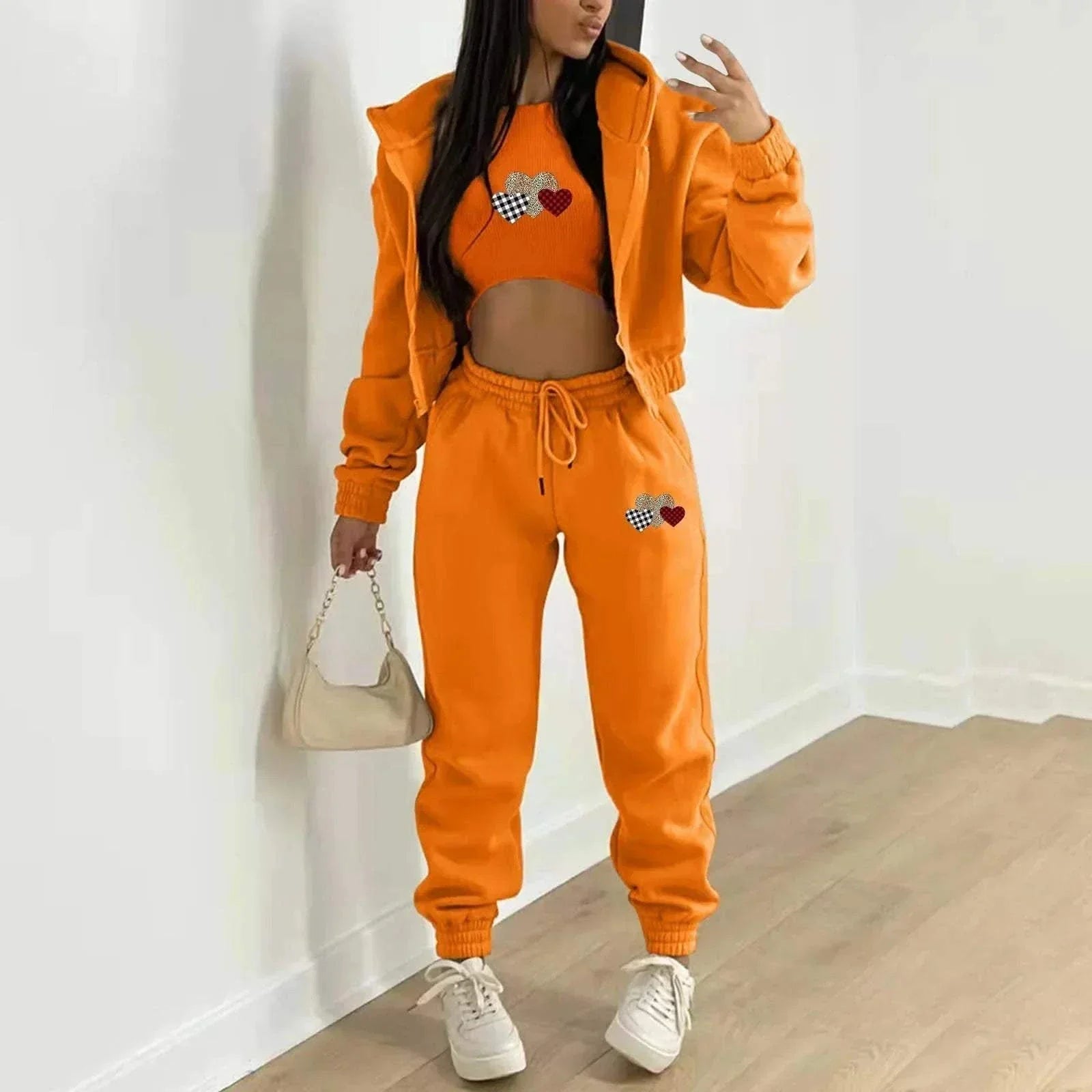 Women's Hooded Velvet Sweatshirt Set - 3-Piece