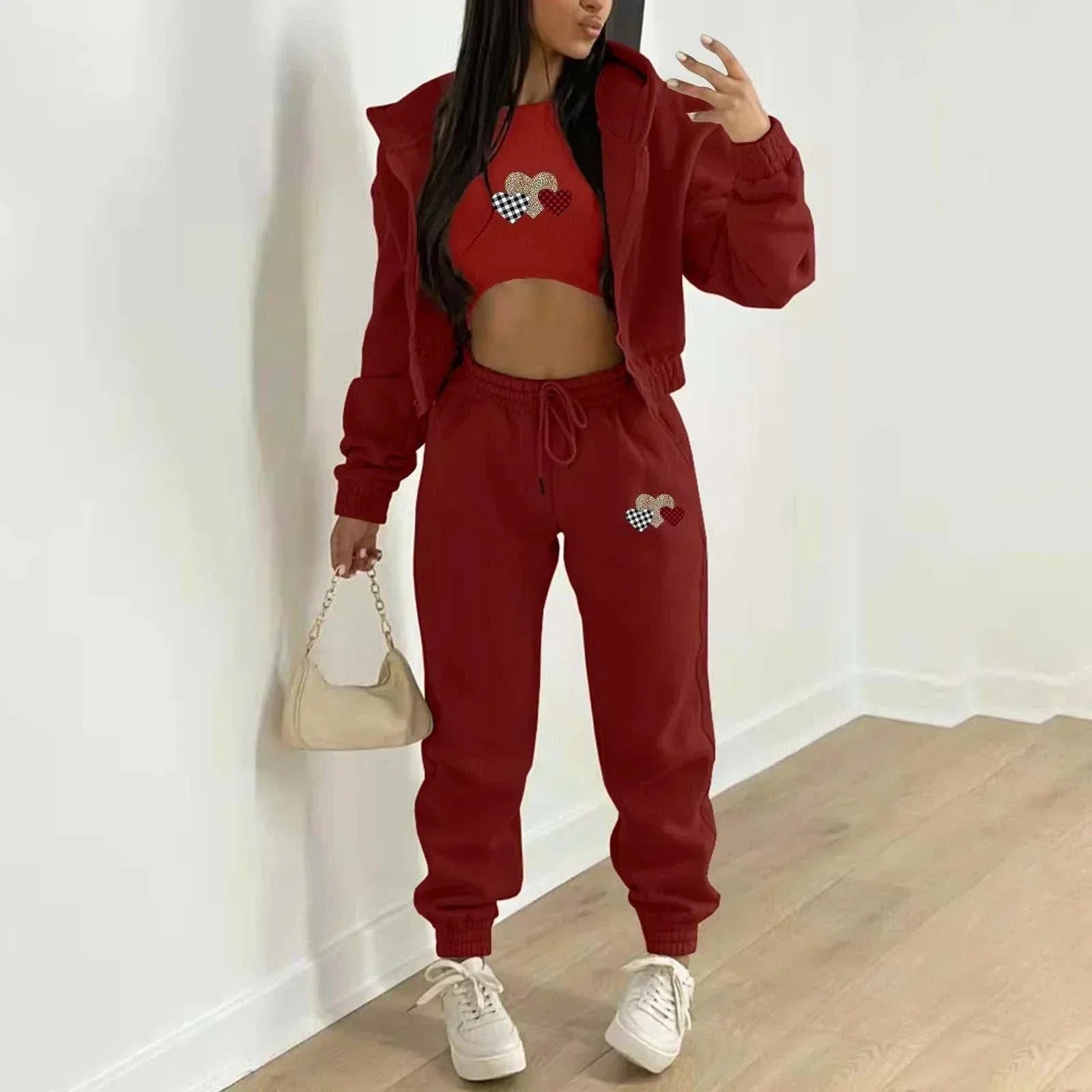 Women's Hooded Velvet Sweatshirt Set - 3-Piece
