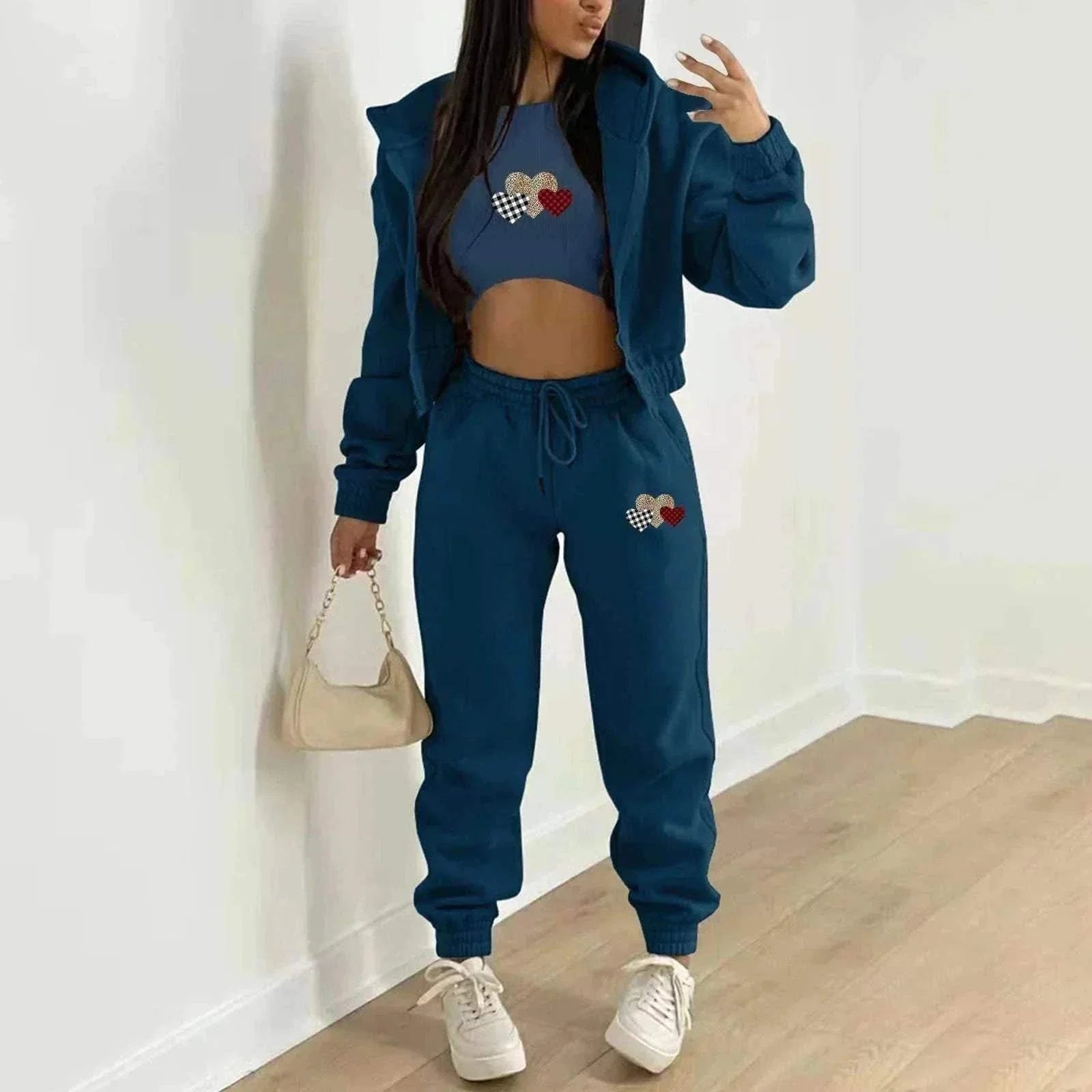 Women's Hooded Velvet Sweatshirt Set - 3-Piece