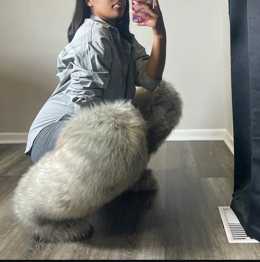 Thigh High Fox Fur Winter Boots for Women