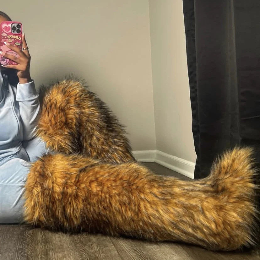 Thigh High Fox Fur Winter Boots for Women