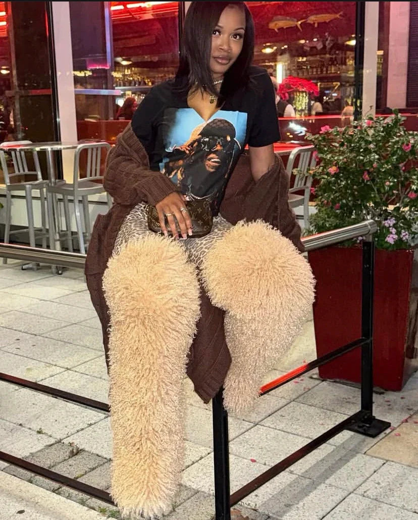 Thigh High Fox Fur Winter Boots for Women