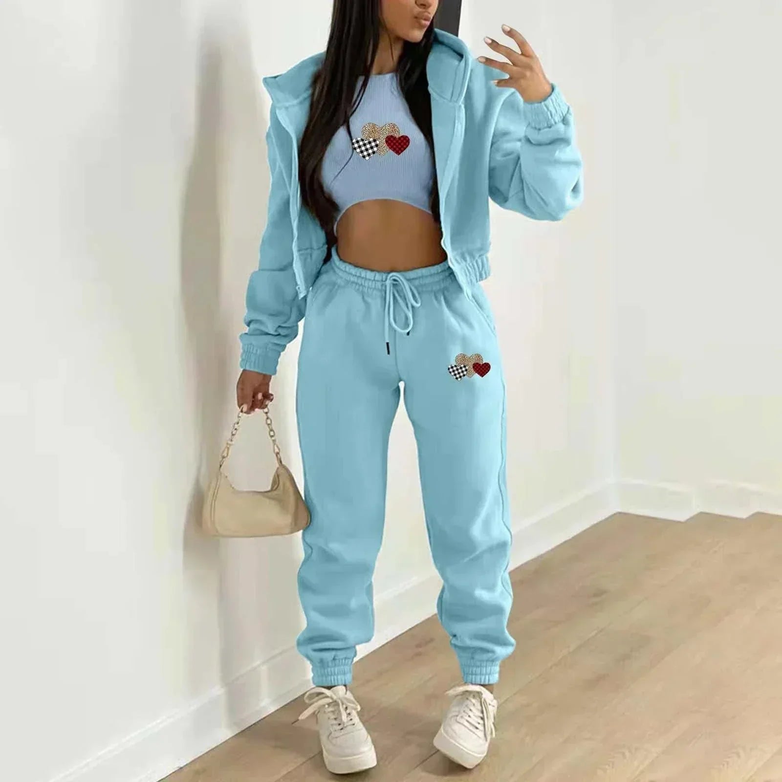 Women's Hooded Velvet Sweatshirt Set - 3-Piece