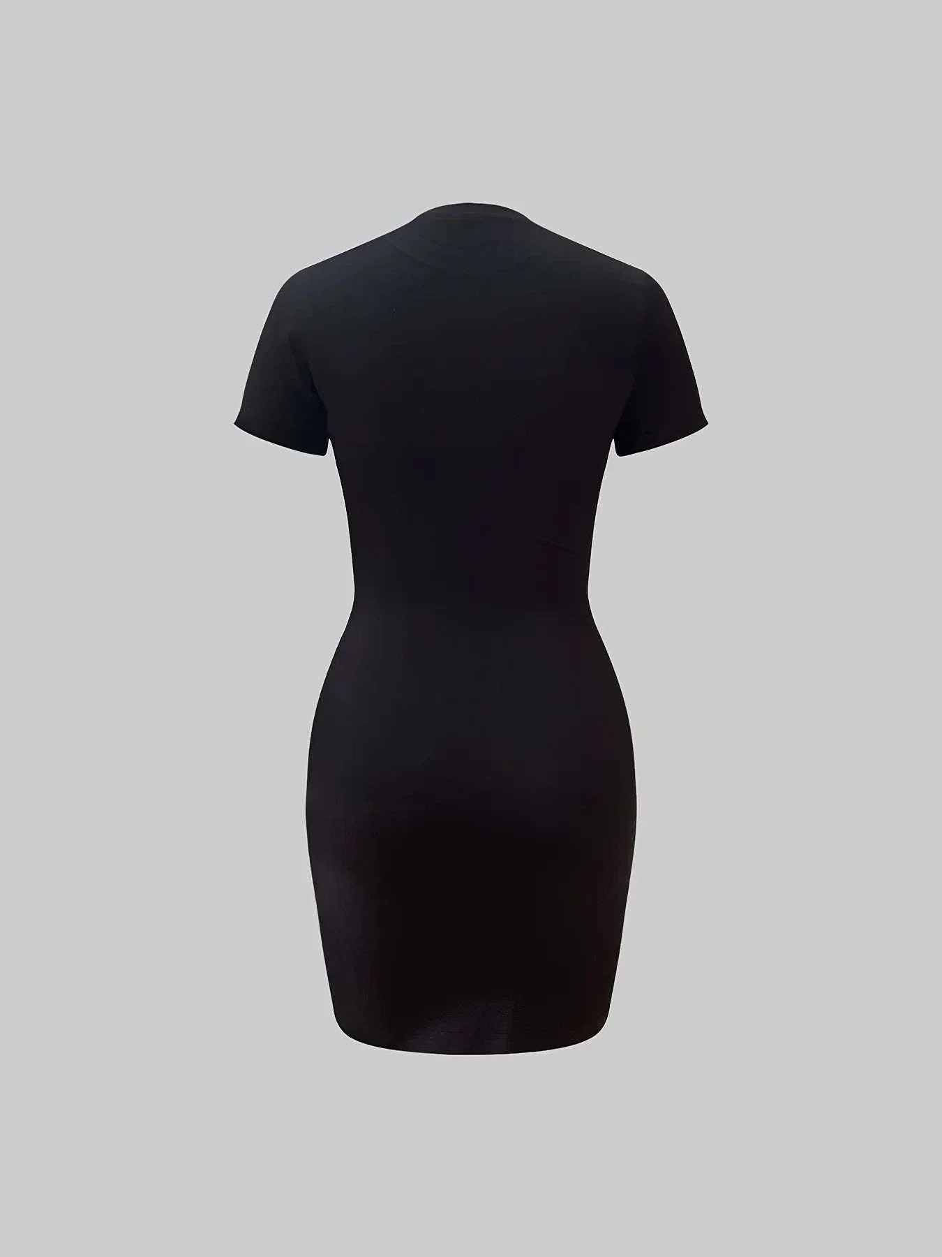 Plus size black skull print summer dress back view with short sleeves and a slim fit silhouette