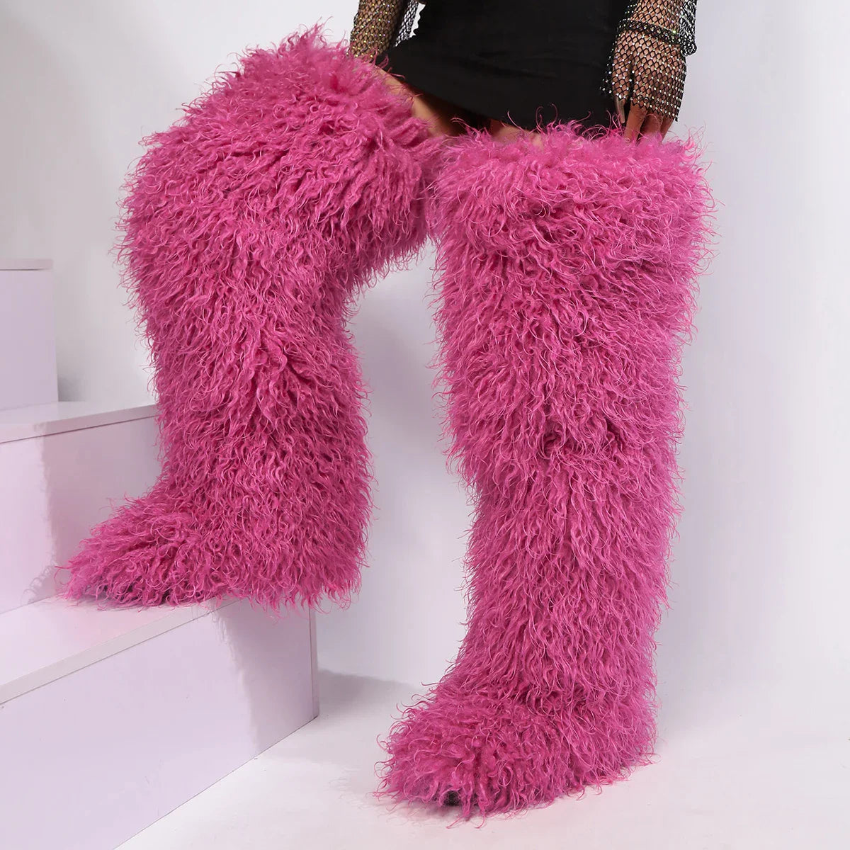 Thigh High Fox Fur Winter Boots for Women