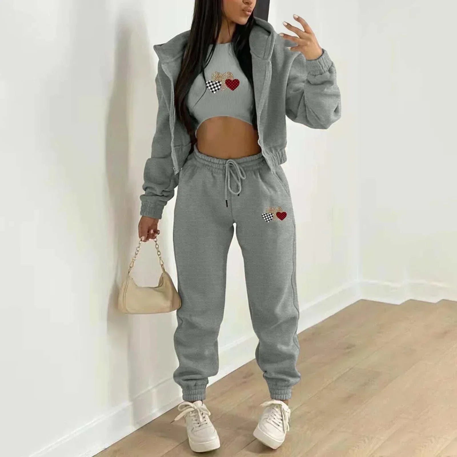 Women's Hooded Velvet Sweatshirt Set - 3-Piece